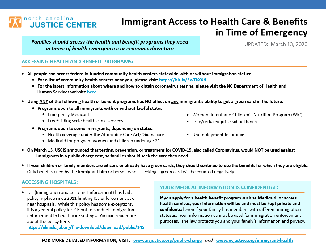 Immigrant Access to Health Care & Benefits infographic